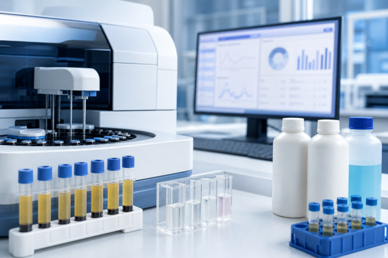 Coagulation analyzer with samples and reagents for DIC-related laboratory testing